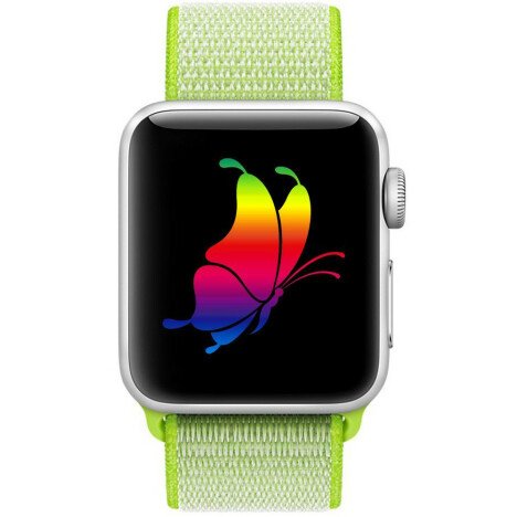 Curea iUni compatibila cu Apple Watch 1/2/3/4/5/6/7, 42mm, Nylon Sport, Woven Strap, Electric Green